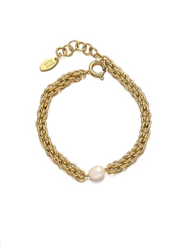 Brass Imitation Pearl Geometric Hip Hop Strand Bracelet