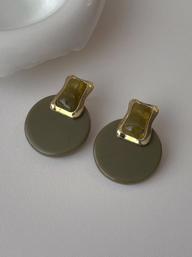 Matcha Green Brass Enamel Geometric Minimalist Drop Earring