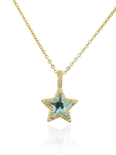 Brass Glass Stone  Minimalist Five-pointed star Pendant Necklace