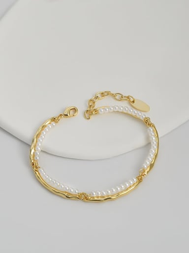 Brass Imitation Pearl Geometric Dainty Strand Bracelet
