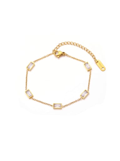 C176 Gold Bracelet Stainless steel Cubic Zirconia Minimalist Geometric Bracelet and Necklace Set