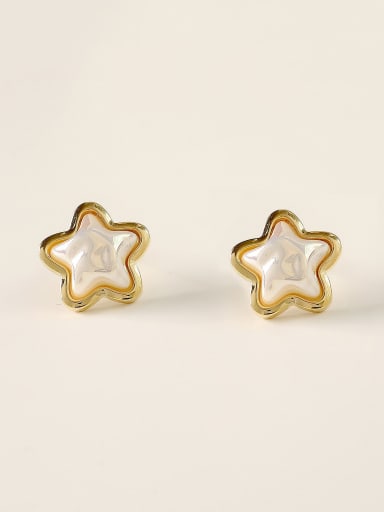 Brass Imitation Pearl Star Minimalist Stud Trend Korean Fashion Earring