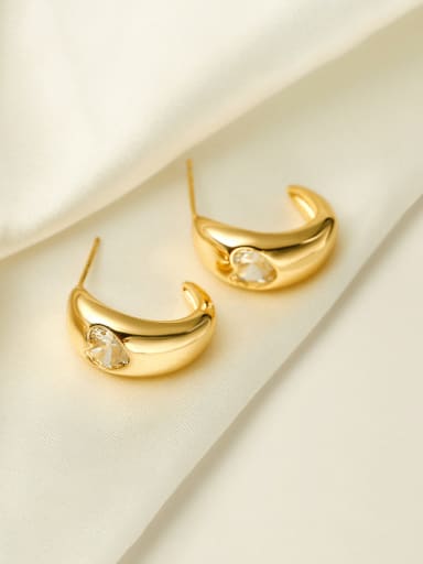 43762 Brass Rhinestone Geometric Minimalist Stud Earring
