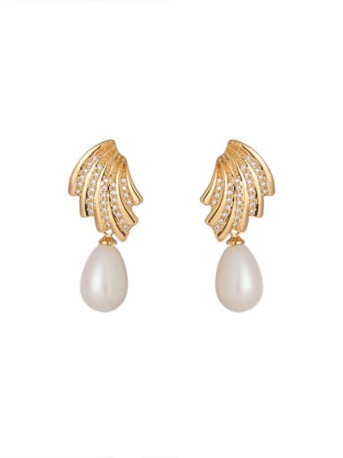Option 1 Brass Imitation Pearl Geometric Minimalist Drop Earring