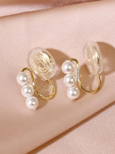 14k Gold [ ear clip] Brass Freshwater Pearl Geometric Minimalist Clip Earring