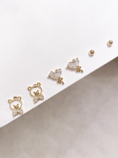 Brass Cubic Zirconia Trend Bear Set Stud Earring