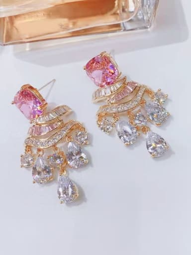 pink Brass Cubic Zirconia Water Drop Luxury Cluster Earring