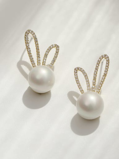 Brass Imitation Pearl Irregular Bohemia Rabbit ears  Stud Trend Korean Fashion Earring