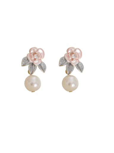 Brass Imitation Pearl Flower Cute Stud Earring