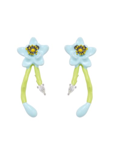 blue Brass Multi Color Enamel Flower Cute Stud Earring