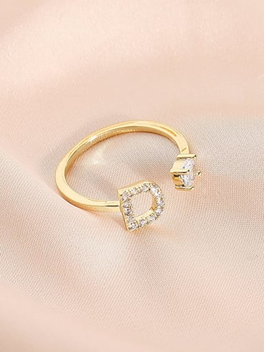 14k Gold D Brass Cubic Zirconia Letter Minimalist Band Ring