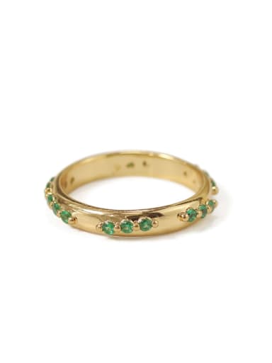 18K real gold green zircon ring Brass Rhinestone Geometric Minimalist Band Ring