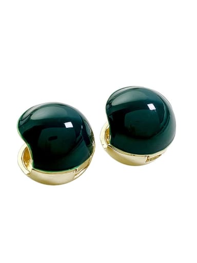 green Brass Enamel Geometric Trend Stud Earring