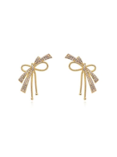 Brass Cubic Zirconia Bowknot Vintage Stud Trend Korean Fashion Earring