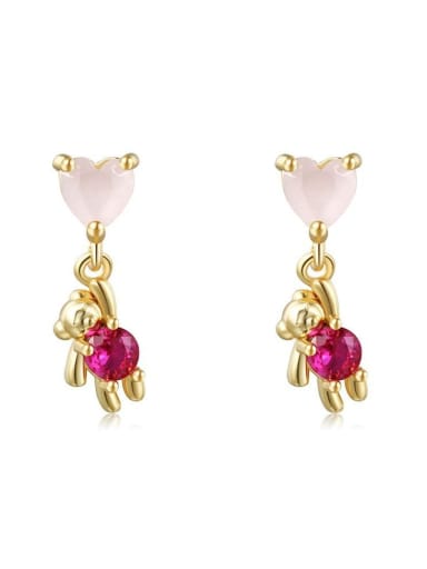 Peach heart and bear Brass Cubic Zirconia Multi Color Bowknot Cute Stud Earring