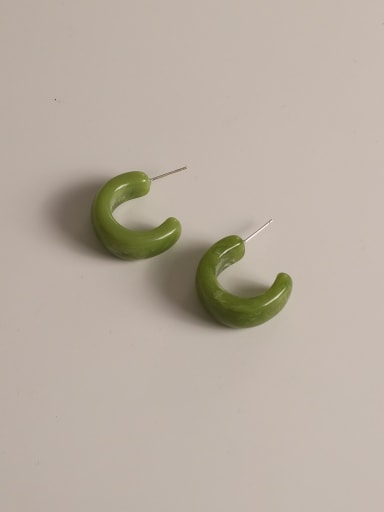 green Brass Acrylic Geometric Minimalist C shape Stud Trend Korean Fashion Earring