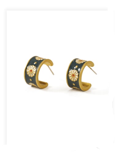 Brass Enamel Flower Vintage Stud Earring