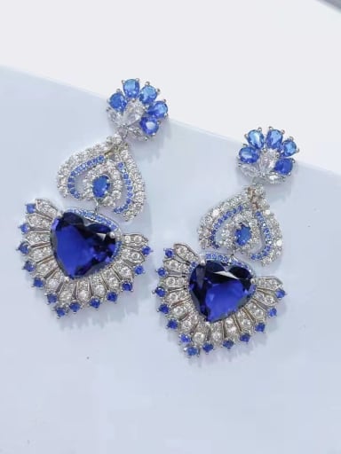 blue Brass Cubic Zirconia Geometric Luxury Cluster Earring