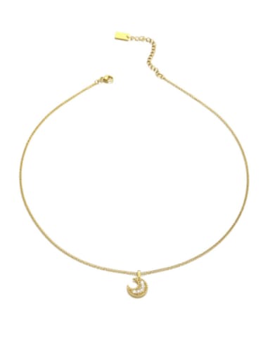 Brass Cubic Zirconia Moon Vintage Necklace