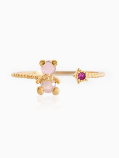 golden Brass Opal Bear Cute Band Ring