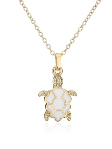 21876 Brass Cubic Zirconia Enamel Turtle Vintage Necklace