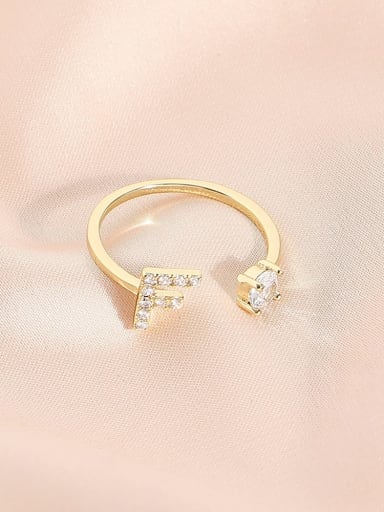 Brass Cubic Zirconia Letter Minimalist Band Ring