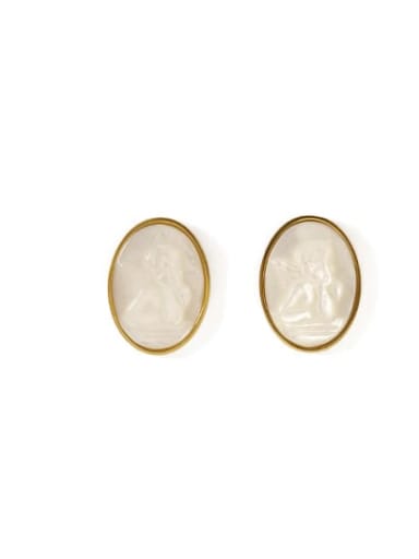 Oval Brass Shell Round Vintage Stud Earring
