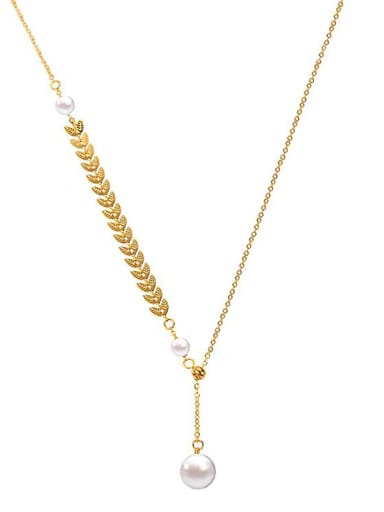 custom Brass Imitation Pearl Wheatear Minimalist Necklace