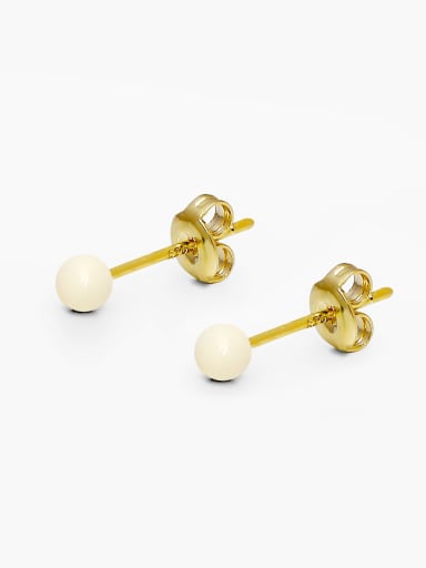 Rice White 14K Gold Brass Resin Ball Minimalist Stud Earring