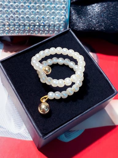 Alloy Imitation Pearl White Geometric Trend Bead Ring
