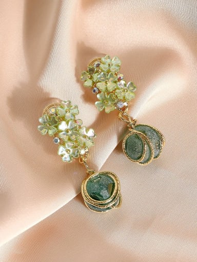 14K golden green [ ear clip] Brass Resin Flower Trend Clip Earring