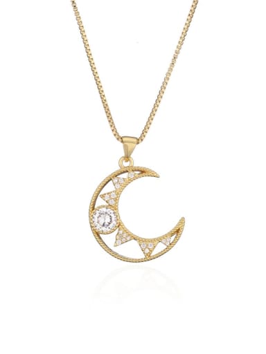 Brass Cubic Zirconia Vintage Moon Pendant Necklace