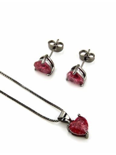 Brass Heart Cubic Zirconia Earring and Necklace Set