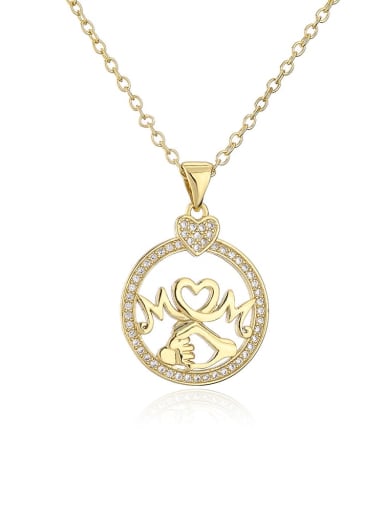 Brass Cubic Zirconia Heart Dainty Round Pendant Necklace