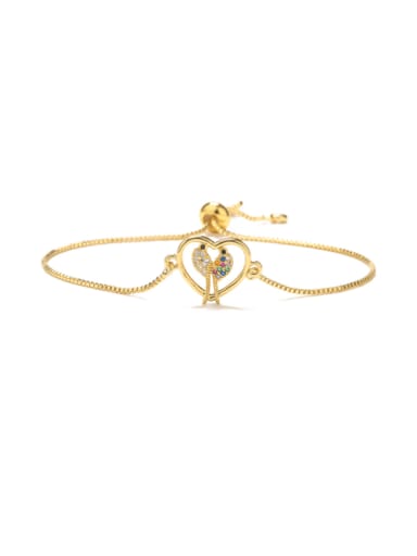 31200 Brass Cubic Zirconia Heart Hip Hop Adjustable Bracelet
