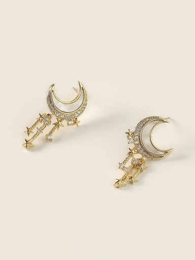 Brass Cubic Zirconia Moon Vintage Drop Trend Korean Fashion Earring