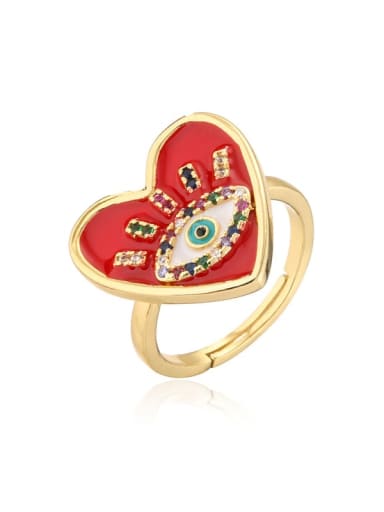 11142 Brass Enamel Cubic Zirconia Heart Vintage Band Ring