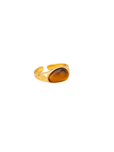18K Golden Tiger Eye Stone Brass Tiger Eye Geometric Vintage Band Ring