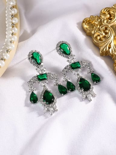green Brass Cubic Zirconia Water Drop Luxury Drop Earring