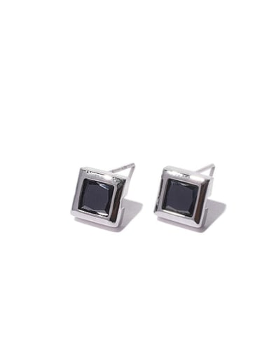 White Gold Black zirconium Earrings Brass Cubic Zirconia Square Minimalist Stud Earring