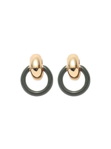 Green Oil Dropping Earrings Brass Enamel Geometric Minimalist Stud Earring