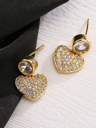43956 Brass Cubic Zirconia Heart Dainty Stud Earring