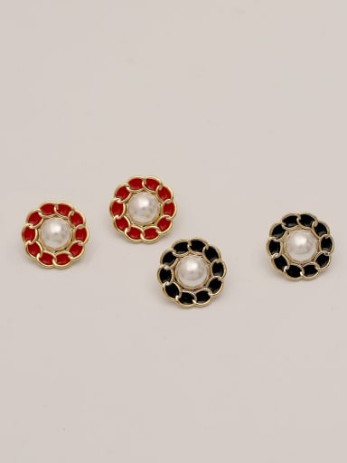 Brass Imitation Pearl Enamel Geometric Vintage Stud Trend Korean Fashion Earring