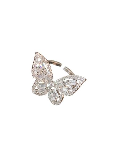 Alloy+ Rhinestone White Butterfly Trend Statement Ring/Free Size Ring