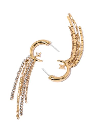 Brass Star Moon Tassel Vintage Threader Earring