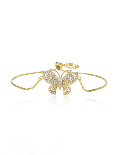 30544 Brass Cubic Zirconia Butterfly Vintage Adjustable Bracelet