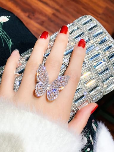 Alloy+ Rhinestone White Butterfly Trend Ring