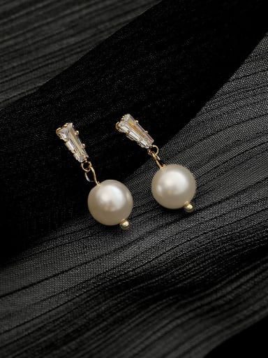 White Pearl 8mm Brass Cubic Zirconia Geometric Minimalist Drop Trend Korean Fashion Earring