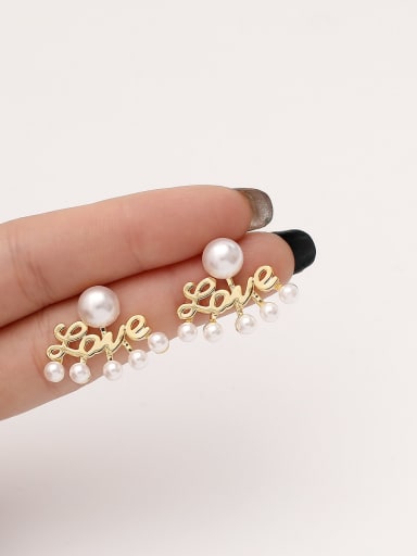 Brass Imitation Pearl Letter Minimalist Stud Trend Korean Fashion Earring