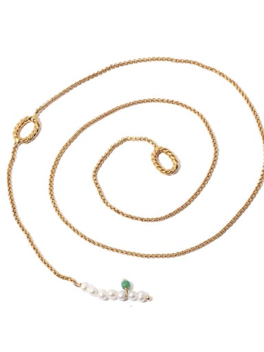 Brass Imitation Pearl Geometric Minimalist Lariat Necklace